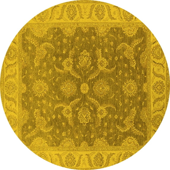 Ahgly Company Machine Washable Indoor Round Oriental Yellow Traditional Area Rugs, 3' Round