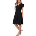 thumbnail image 4 of INSPIRE CHIC Summer Tiered Dress for Womens Notch Neck A-Line Flowy Knee Length Dresses M Black, 4 of 6