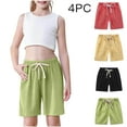 thumbnail image 2 of ZACPNCV 4PC Bermuda Shorts for Girls Knee Length Summer Casual Lightweight Breathable Comfy Linen Long Shorts for Teens Kids Yellow 11-12 Years, 2 of 9