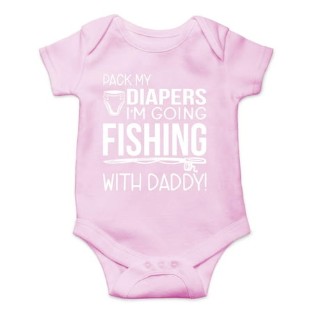 

AW Fashions Pack My Diapers I m Going Fishing With Daddy - Dad Fishing Buddy - Cute One-Piece Infant Baby Bodysuit (Newborn Pink)