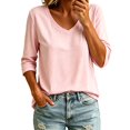 thumbnail image 2 of 3/4 Length Sleeve Womens Tops Versatile Color V Neck 3/4 Sleeve Loose T Shirt Top, 2 of 6