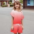 thumbnail image 4 of Grblisyd Girls Summer Outfit Gradient Ruffle Sleeve Top and Drawstring Elastic Waist Shorts Clothing Set Lightweight Casual Two Piece, 4 of 4