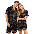 thumbnail image 2 of Spooky Season Couples Matching Pajamas Set Halloween Print Short Sleeve Button Up Sleepwear and Shorts Festive Sleepwear Attire, 2 of 5