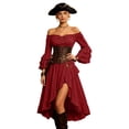 thumbnail image 3 of WAYUTE Pirate Costume for Women Off The Shoulder Flared Sleeve Solid Color Asymmetrical Ruffle A Line Dress Party Outfit Stylish Stage Performance, 3 of 5