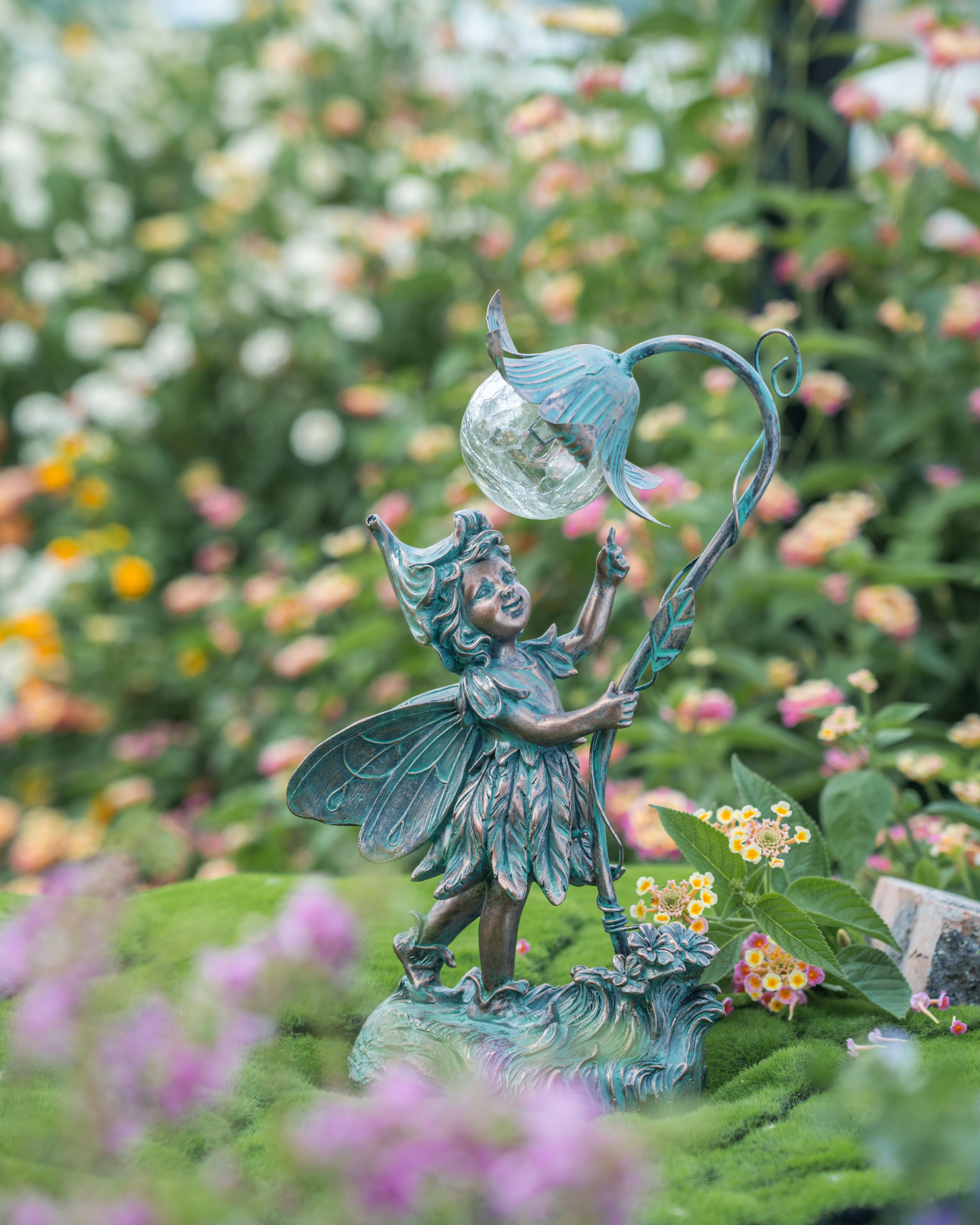 Solar Girl with a Flower Pot Garden Statue, 18 Inch