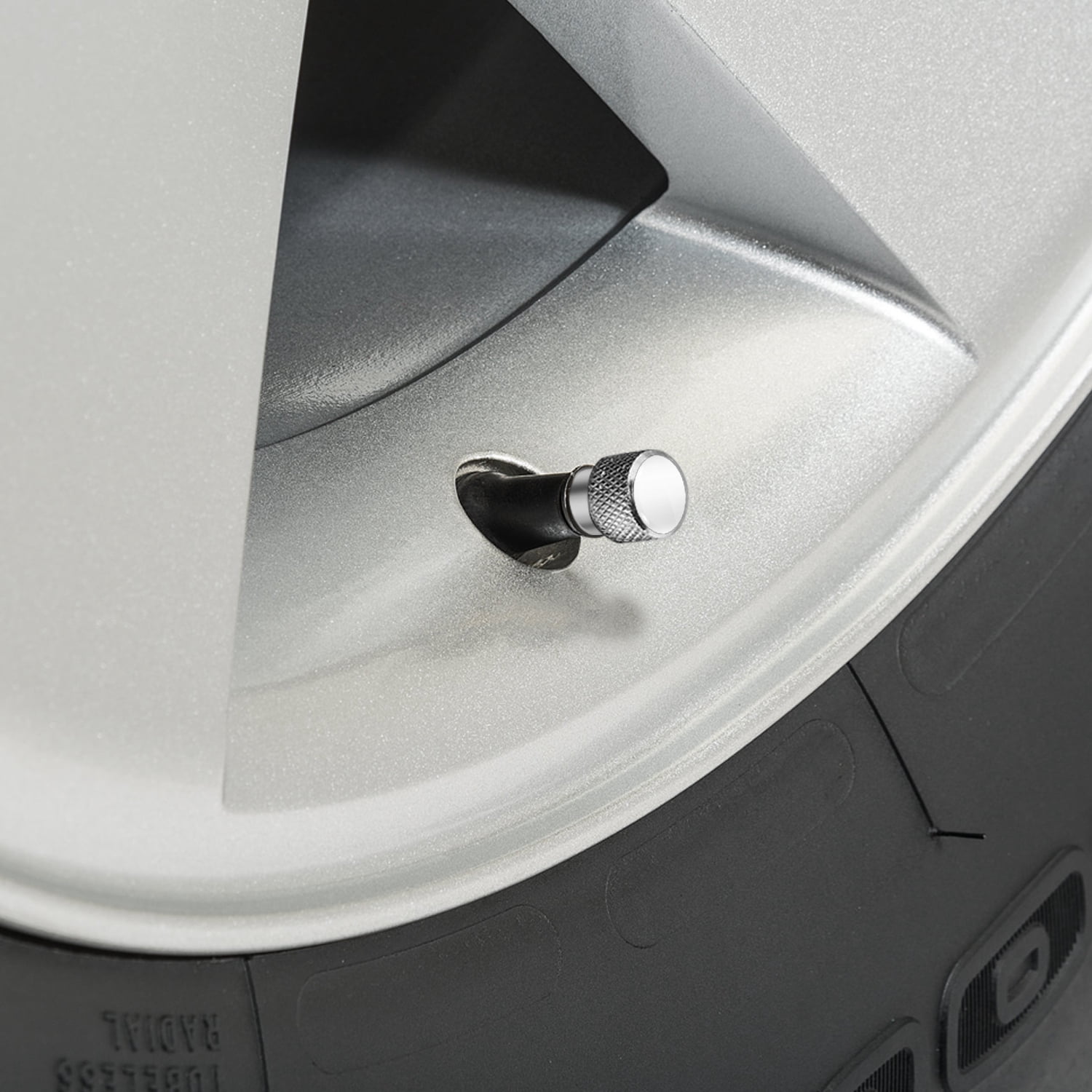 Jeep in White on Shining Silver Aluminum Tire Valve Stem Caps