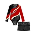 thumbnail image 5 of YiZYiF Kids Girls Tumble Long Sleeve Patchwork Gymnastics Leotard with Shorts 2-piece Dance Sports Outfit A Red 12, 5 of 7