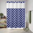thumbnail image 6 of No Hook Shower Curtain with Built-in Rings - Navy Lake Blue Morocco Washable Waterproof Fabric Bathroom Curtains for Hotel,Rentals, 60 X 72 Inch Long , Minimalist Geometric Pattern, 6 of 9