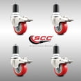 thumbnail image 2 of 3 Inch 316SS Red Poly Swivel 1-1/2 Inch Expanding Stem Caster Set Lock Brake, 2 of 2