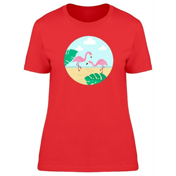Flamingo Couple At The Beach T-Shirt Women -Image by Shutterstock, Female Small