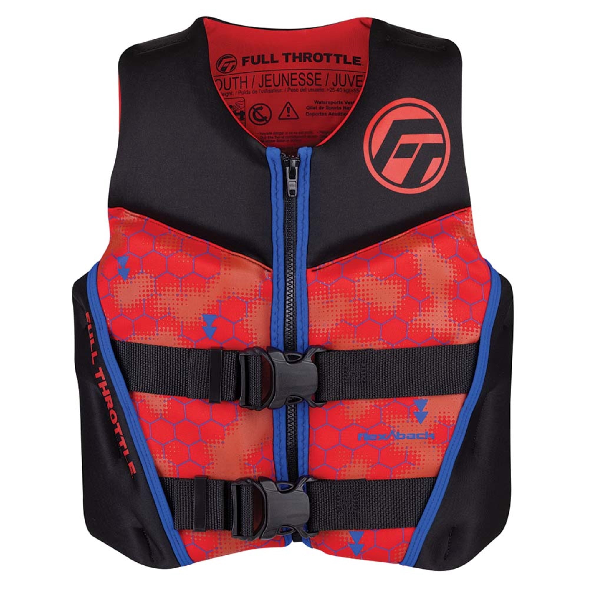 Full Throttle 142500-100-002-22 Youth Rapid-Dry Flex-Back Life Jacket - Red