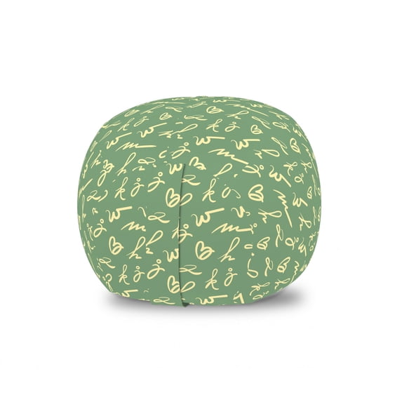 Oriental Green Storage Toy Bag Chair, Vintage Retro Looking Calligraphic Alphabet Letters Repetitive Drawing, Stuffed Animal Organizer Washable Bag, Small Size, Pale Yellow, by Ambesonne