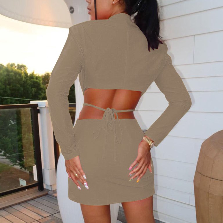 ylioge Womens Blazer Dress Slim Fit Elegant Backless Long Sleeve Lapel Deep  Neck High Waist Button Down Bandage Suit Coat Mini Dresses Fall