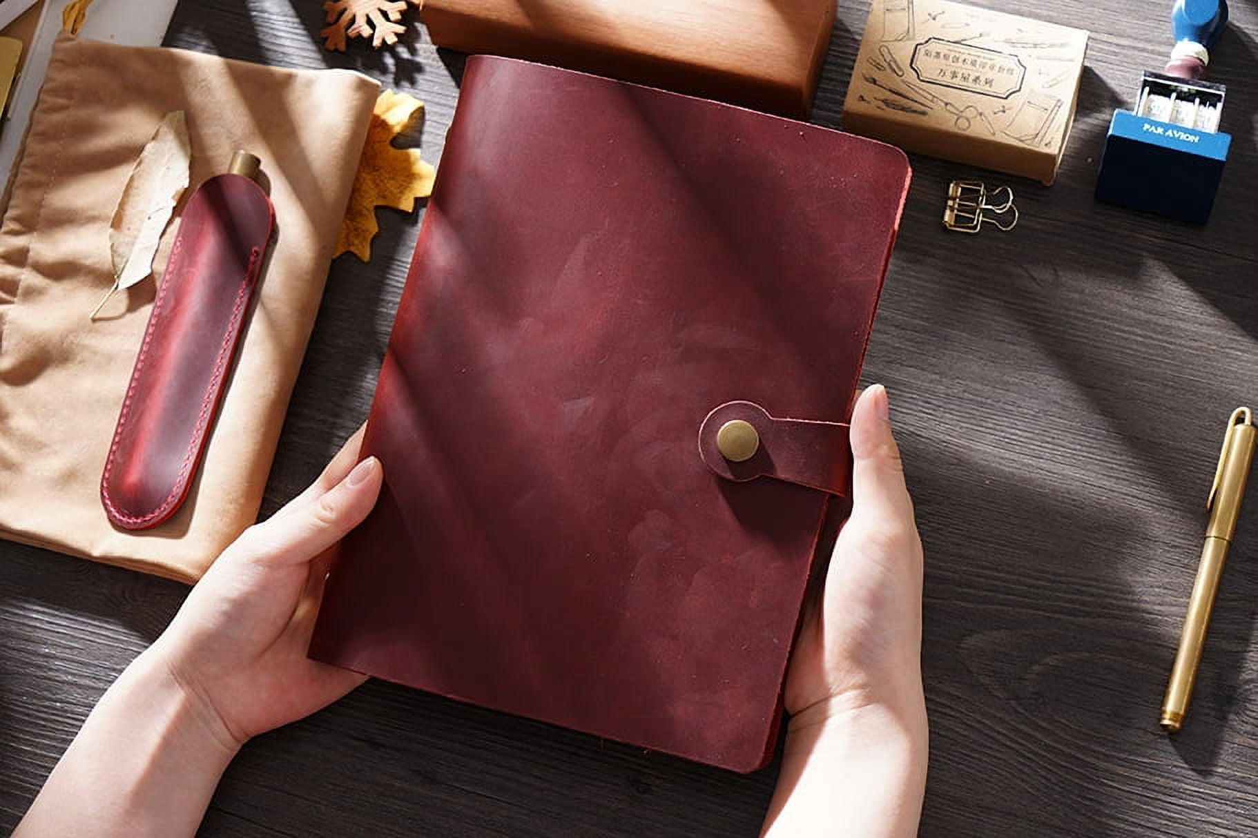 KISSKI·H Olvido Leather Journal for Women, A6 Binder Refillable Travelers Diary Notebook, Planner Binder A6 Cover with 80 sheet Pages, Leather Daily Notepad, Personal/Business Gift, Red