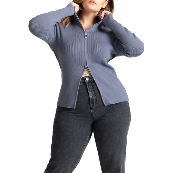 ELOQUII Women's Plus Size Two Way Zipper Sweater