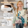 thumbnail image 6 of Xoenoiee Peacock Flower Print Kids Long Sleeve Shirt with Tie Knot Front Girls Pullover Top Loose Round Neck Blouse Drop Shoulder Fall Clothes, 9-10 Year, 6 of 7