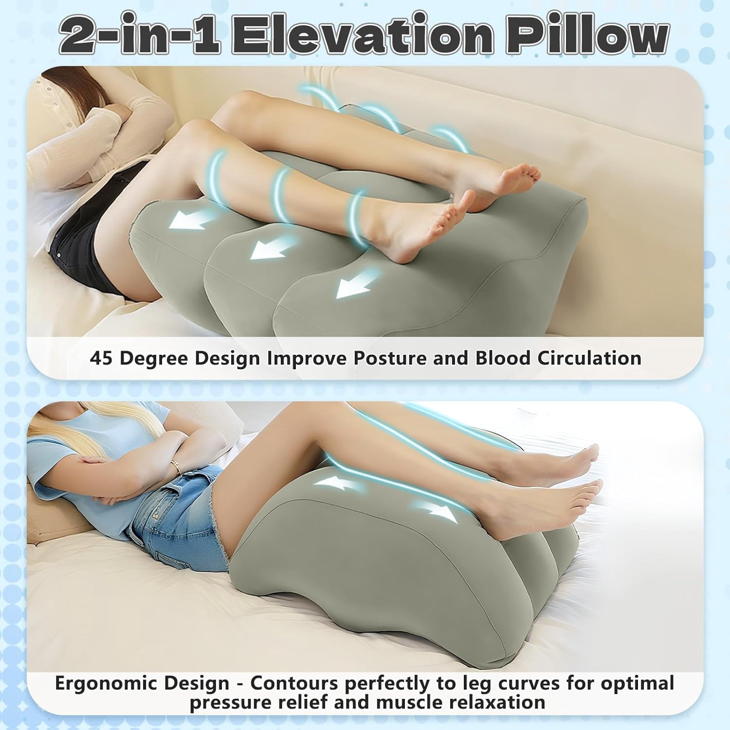 Inflatable Leg Elevation Pillow After Surgery, Wedge Leg Elevating Pillows for Injury Recovery, Blood Circulation, Swelling, Leg Support Cushion Knee Hip Ankles Pain