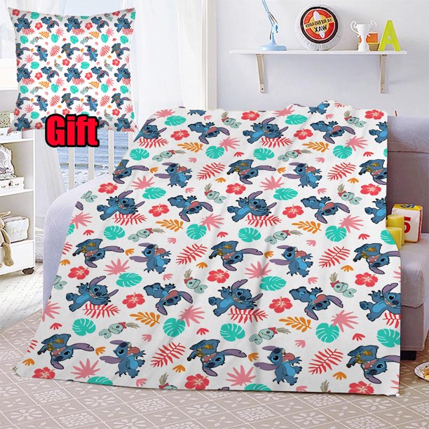 Disney Lilo & Stitch Blankets With Pillow Cover Ultra Soft Flannel Blankets For Living Room