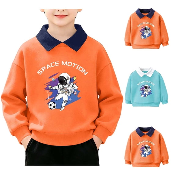 Falkdiz Long Sleeve Shirts for Boys Comfy Outdoor Pullover Polo Graphic Collar Casual Boys Tshirts,Orange,Size: 2-3