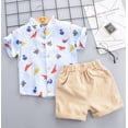 thumbnail image 3 of Little Boys Dinosaurs Pattern Short Sleeve Button-Down Mock Top Short Solid Color Elastic Band Pockets Pants, 3 of 3