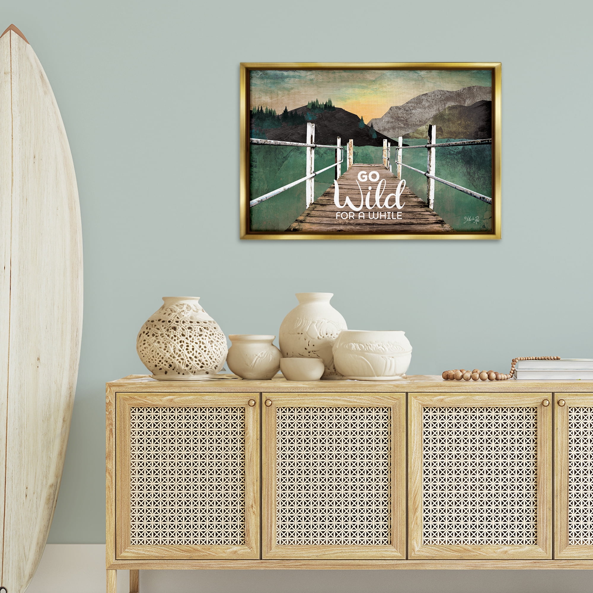 Stupell Industries Go Wild Rustic Phrase Landscape Painting Gold Floater Framed Canvas Art Print Wall Art, 31 x 21