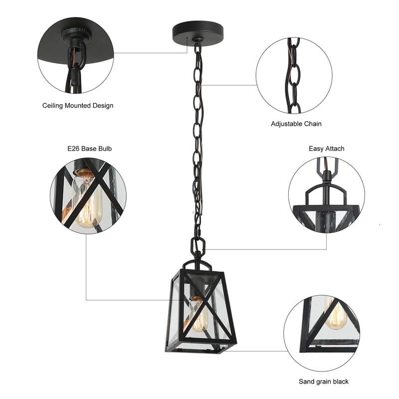 LNC Miyuk 1-Light Matte Black and Seeded Glass Modern Square LED Mini Pendant Light,11"H