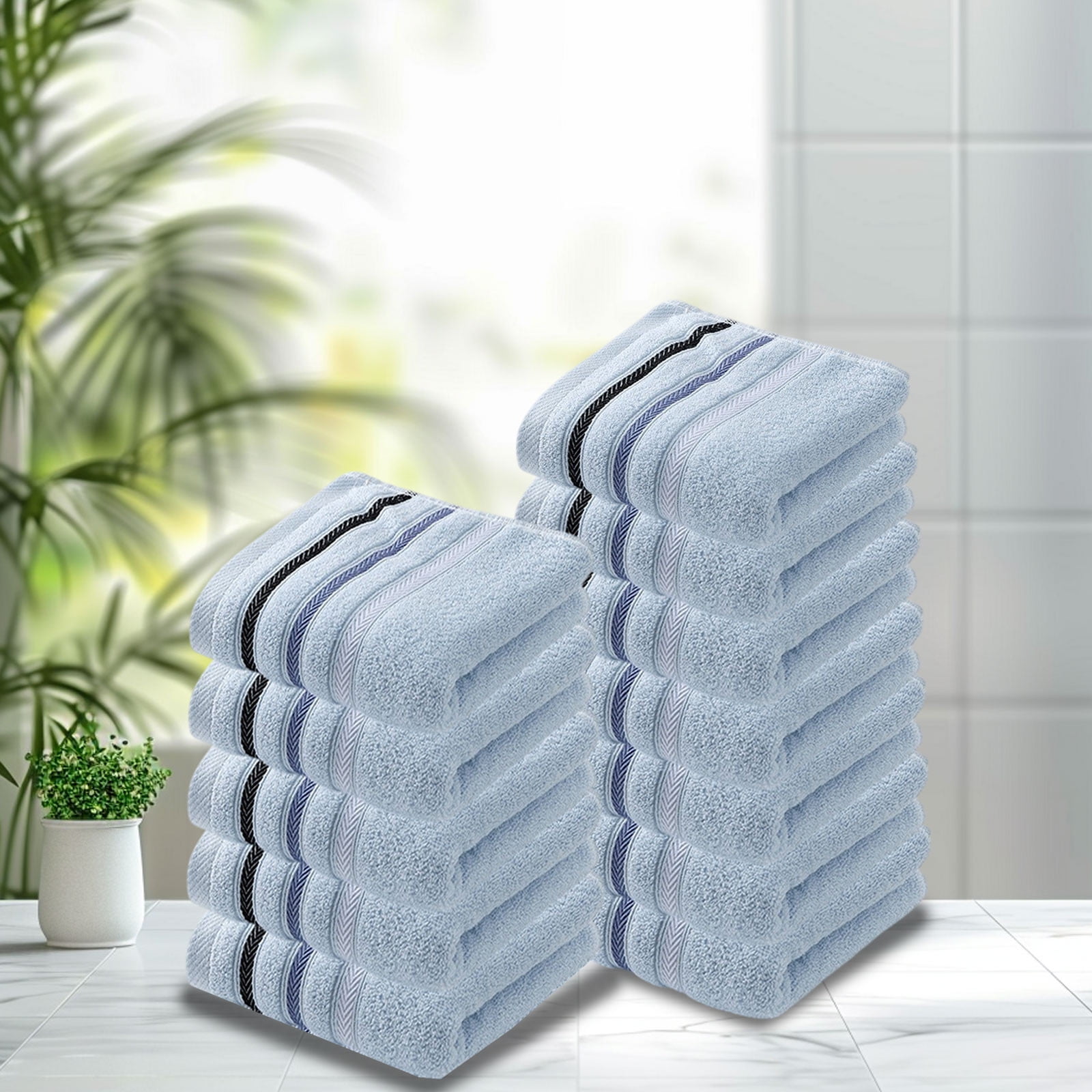 Hiroekza 12-Pack 100% Cotton Hand Towels Set for Bathroom Bath Sheets - Soft, Skin-frindly, Absorbent Towels for Bathroom, Gym, Spa, Hair Care, Facial Towels for Estheticians, Massage Towels Blue