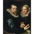 thumbnail image 3 of Michiel Jansz. Van Mierevelt 12x14 Black Modern Framed Museum Art Print Titled - Portrait of a Husband and Wife, He Holding a Tulip and Bulb, a Selection of Shells on the Shelf Below (1609), 3 of 5