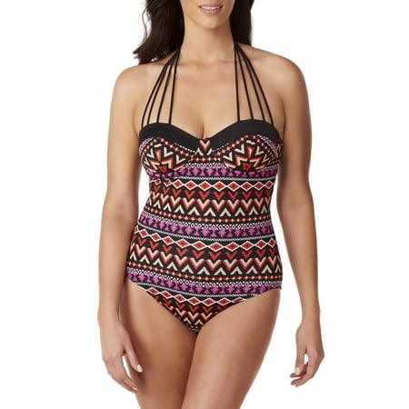100 Degrees Women's Tribal Print Maillot Tie-Neck One-piece Swimsuit
