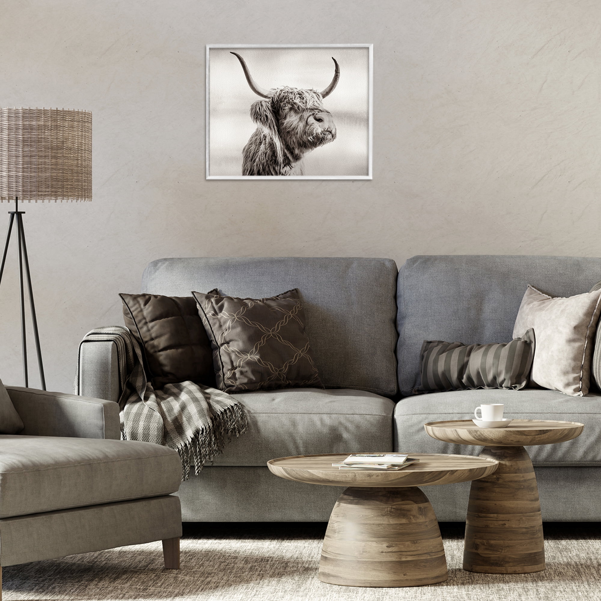 Stupell Industries Horned Highland Cow Gazing White Framed Giclee Art, design by Julia Frost