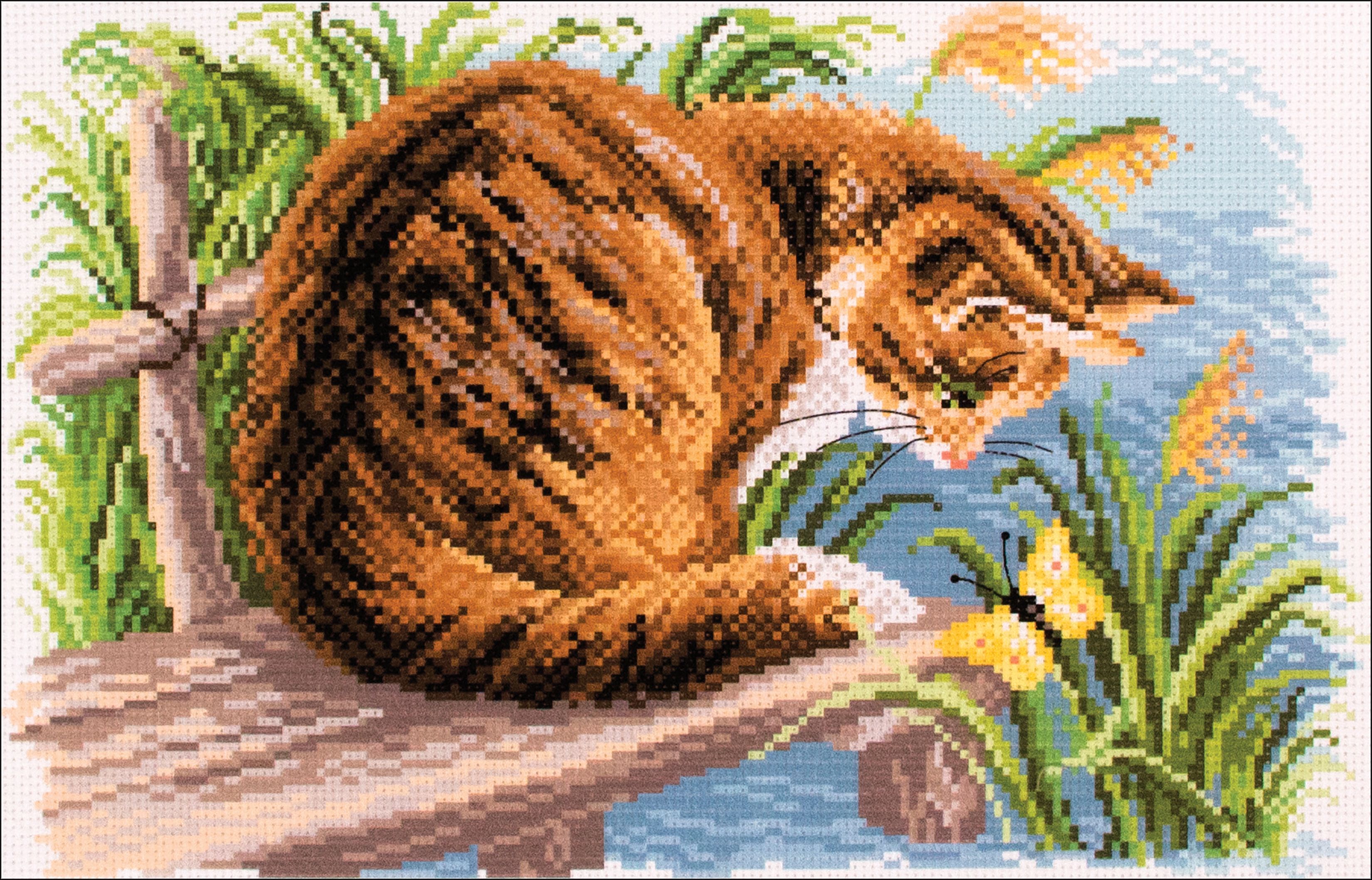 Collection D'Art Stamped Cross Stitch Kit 28X37cmCat With Butterfly