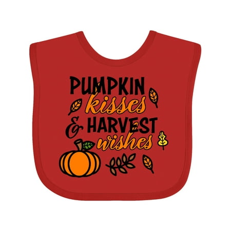 

Inktastic Pumpkin Kisses & Harvest Wishes with Pumpkin and Fall Leaves Gift Baby Boy or Baby Girl Bib