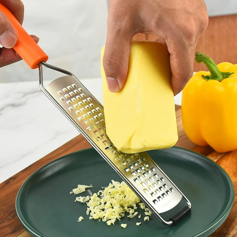  Dominion Cheese Grater Stainless Steel - Durable Rust-Proof  Metal Lemon Zester Grater With Handle - Flat Handheld Grater For Cheese,  Chocolate, Spices, And More - Black/Stainless Steel, 10 inch: Home 