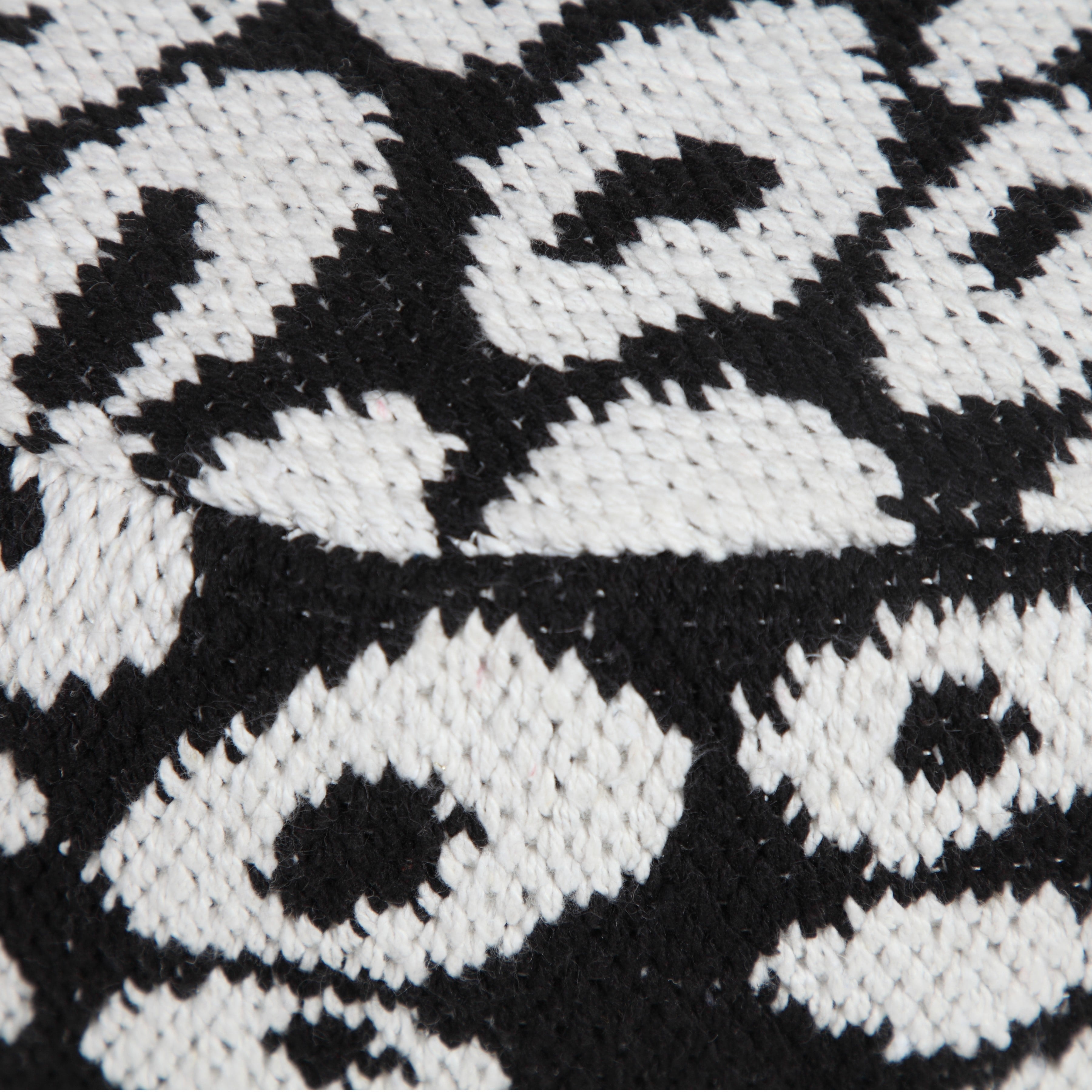 LR Home Small Abstract Indoor Round Pouf, Black/White, 18" x 18" x 14"