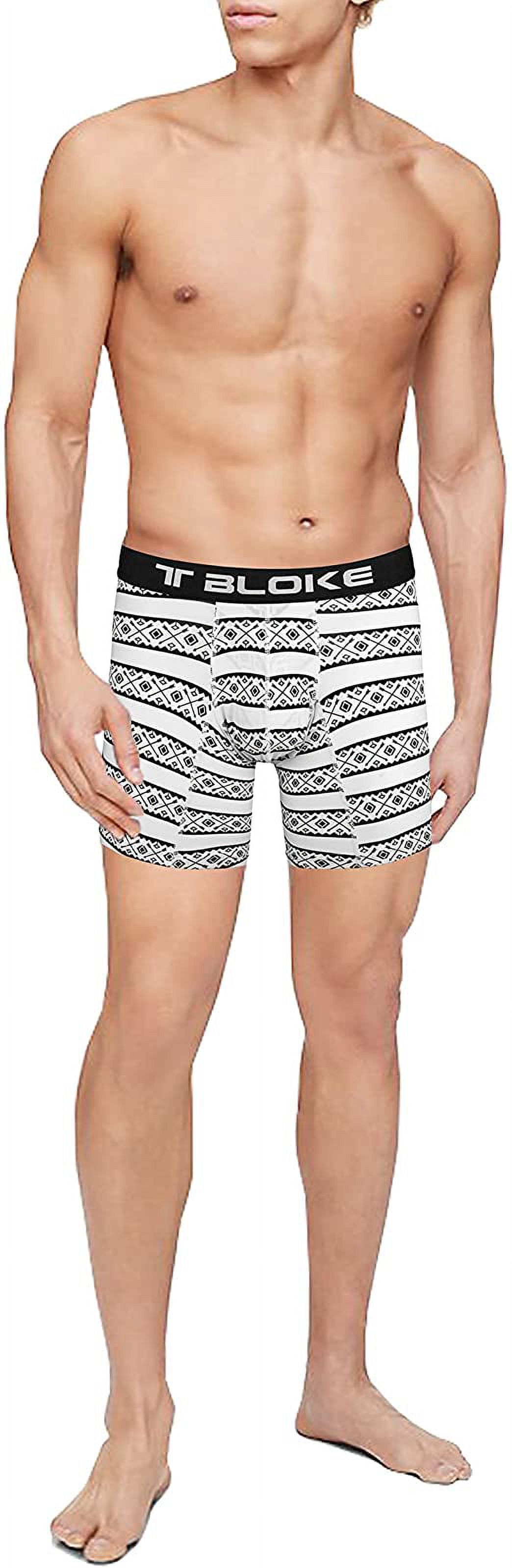 T Bloke 3 Pack White/Black & Two Blue/Black Printed L Size Boxer