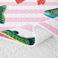 thumbnail image 5 of Manfei Whimsical Pike Fish Twin Quilt Set, Stripe Lines Twin Coverlet Set, Pink White Orange, 2 Pieces, 1 Bedspread and 1 Pillowcase, 5 of 7