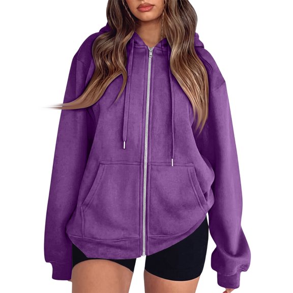 Oversized Zip Up Hoodie For Women Casual Long Sleeve Sweatshirts Fall Winter Track Coats, 2XL