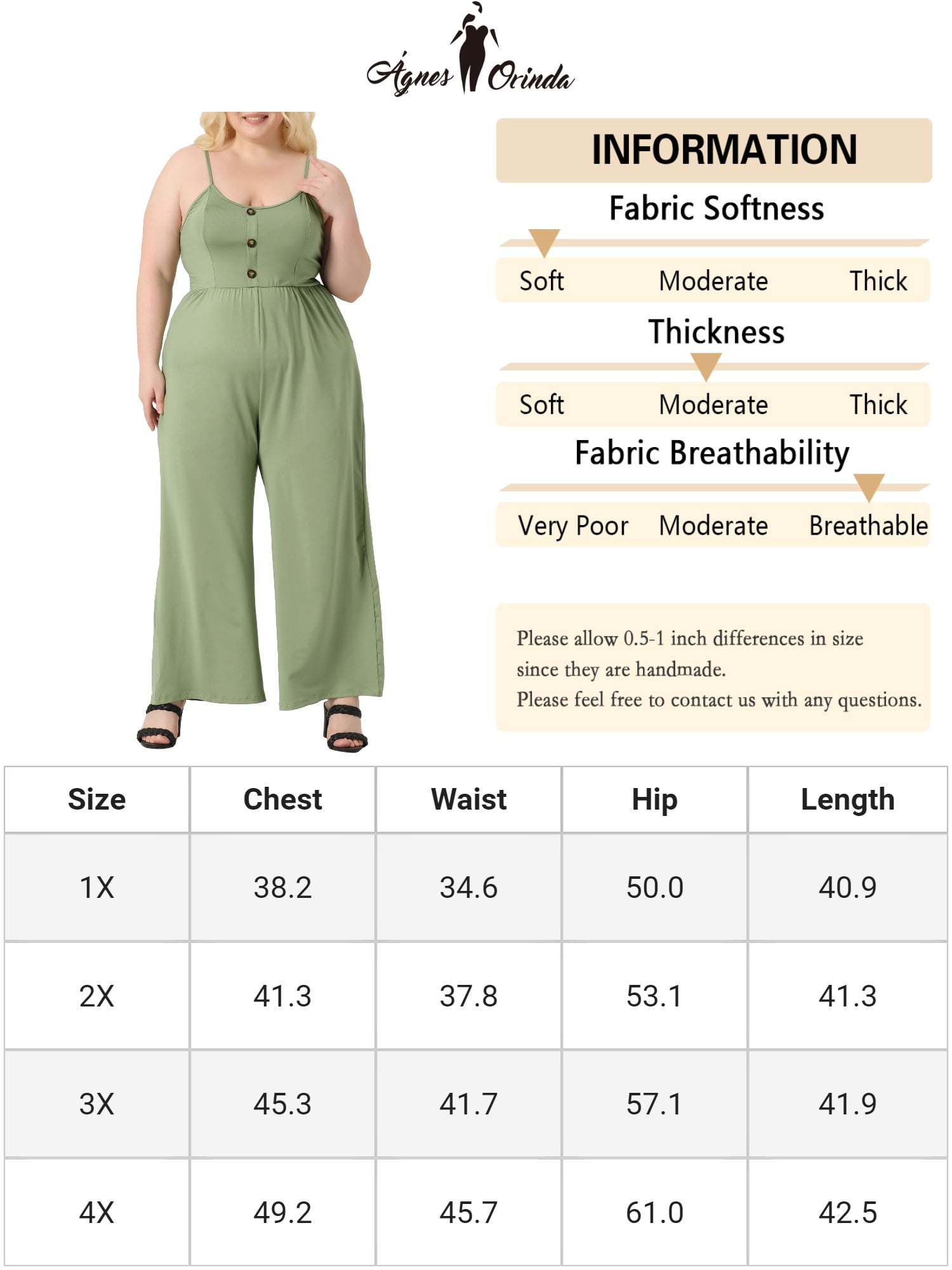 Unique Bargains Women's Plus Size Overall Camisole with Pockets Rompers Jumpsuits 3X Green