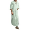 thumbnail image 5 of Mens Casual Shirt Long Sleeve Solid Color V Neck Robe Top Breathable Cotton Linen Thobe Kaftan Loose Fit Clothing,Green,XXL, 5 of 5