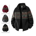 thumbnail image 2 of IWRICH Men's Soft Polar Jacket Full Zip Printed Coat Casual Aztec Midweight Winter Outfits Black XL, 2 of 4