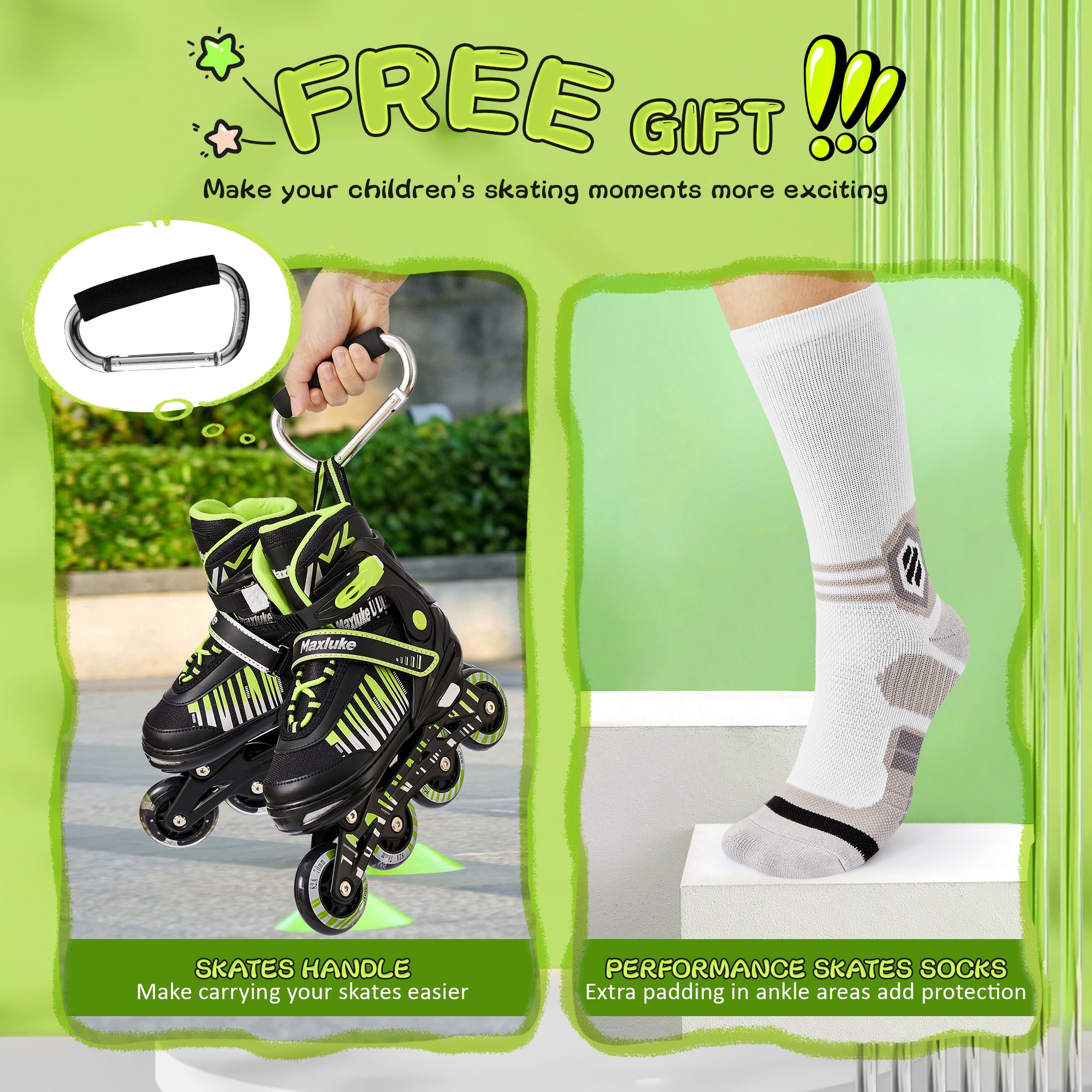 TaroKitc Adjustable Inline Skates with All Light Up Wheels for Kids, Girls and Boys, Size 10C-13C