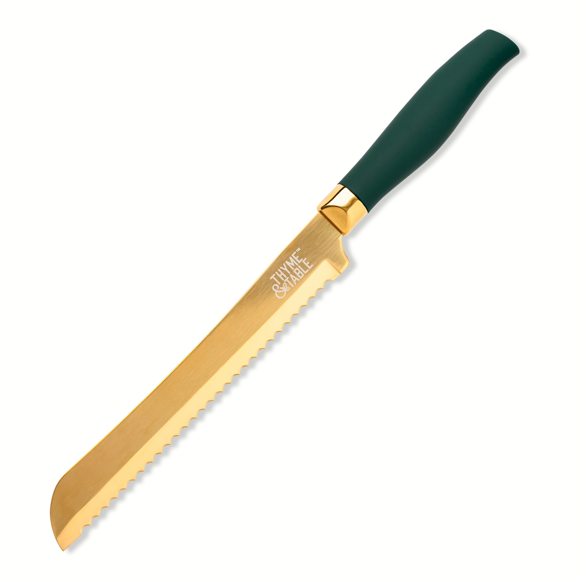 Thyme & Table 7-Piece Slim Block Knife Set - Green & Gold