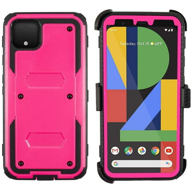 Mignova pour Google Pixel 4TG Étui 6.3 Pouces, étui de Protection Robuste à Double Couche Antichoc avec Support et Protecteur d'Écran Intégré pour Google Pixel 4TG (Rose)