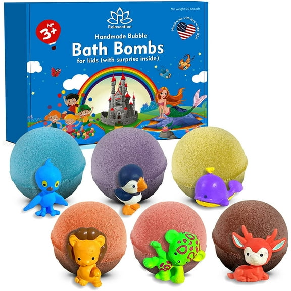 Bath Bombs for Kids with Surprise Inside Cute Animals Toys Handmade in USA Natural and Safe by Relaxcation
