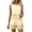 Khaki, variant on .Women's Sleeveless Lace Two Piece Shorts Set, Solid Color Round Neck Hollow Out Casual Romper Outfit.Yellow.XS