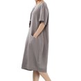 thumbnail image 2 of Women's Cotton Linen Dresses Short Sleeve Baggy Loose Summer Clothing w/Hi-Low Pockets Gray XXL, 2 of 5