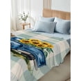 thumbnail image 4 of Blue Truck Yellow Sunflower King Size Flat Sheet, Wrinkleproof & Fadeproof Cooling Flat Bed Sheet Only, Teal Plaid Vintage Summer Breathable Soft Bedding Top Sheets 105 x 98 Inches, 4 of 8