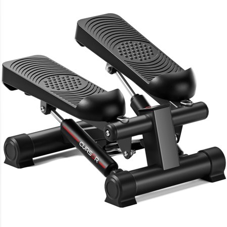 CURSOR FITNESS Steppers for Exercise, Mini Stair Stepper, Desk Step Machine with Dual Resistance Bands, Full Body Cardio Workout Equipment, 300 LBS Capacity for Home Exercise
