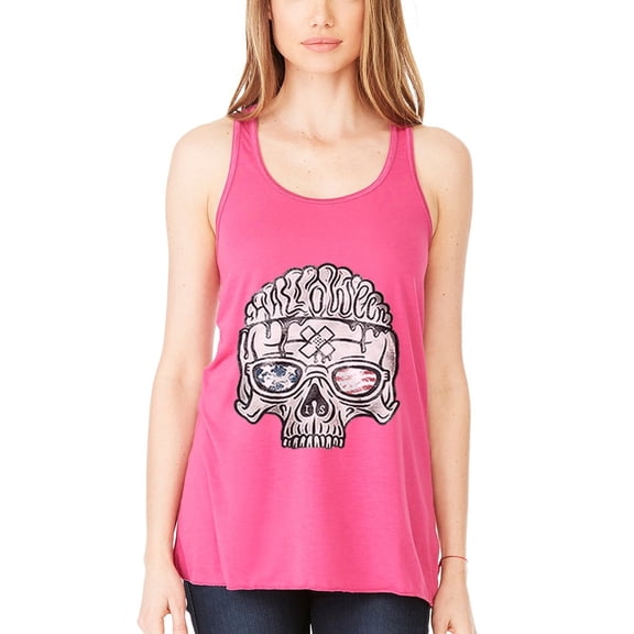 Women's US Skull Printed Flowy Racerback Tank Top