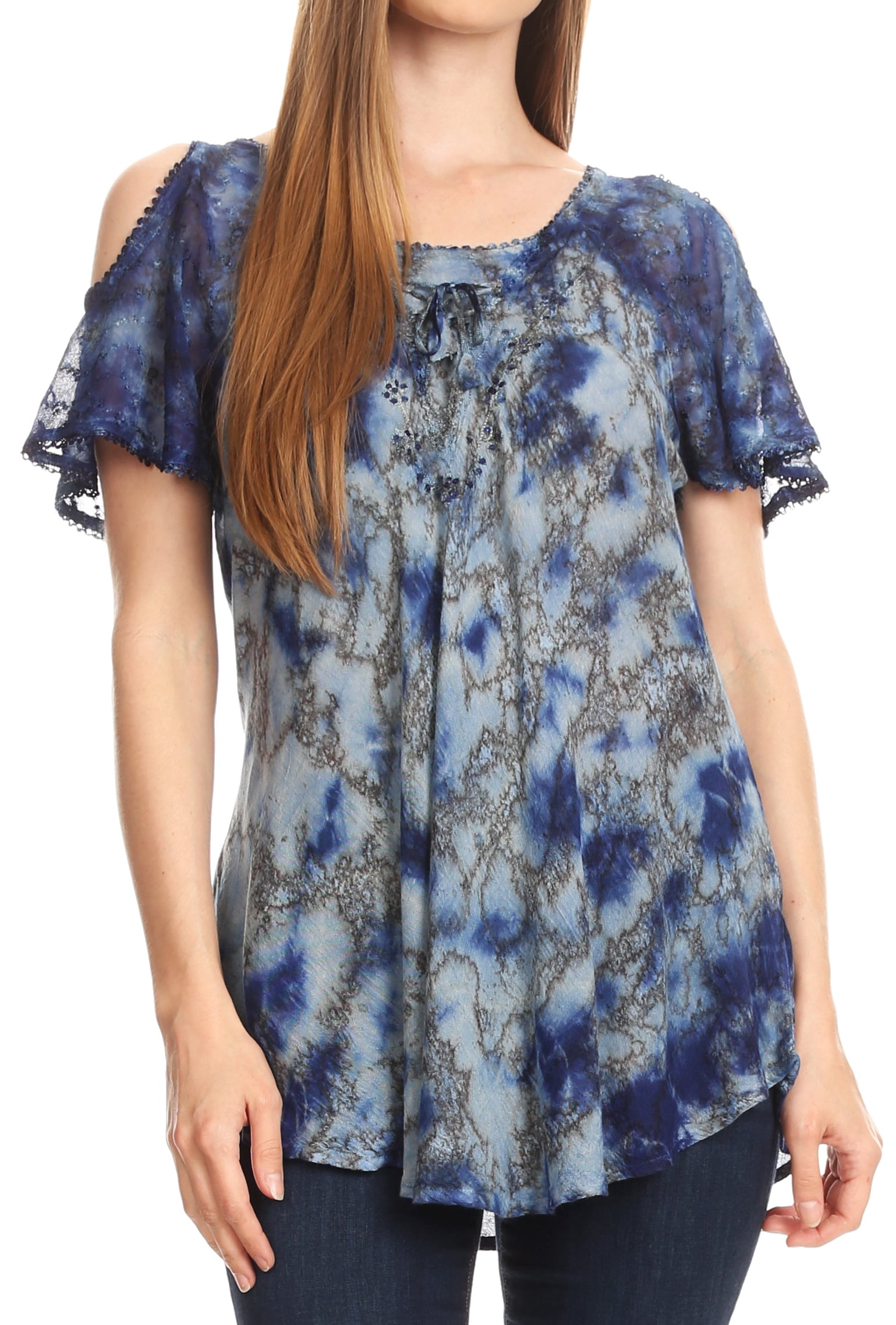 Sakkas Sakkas Aziza Womens Cold Shoulder Tiedye Blouse Top with